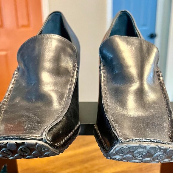 Franco Sarto Black Leather Square-Toe Slip-On 2.5" Wedge Shoes Size 7.5 - Picture 4 of 8